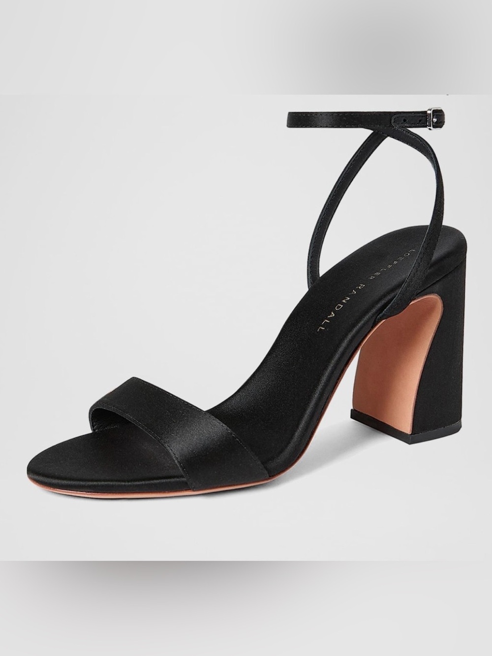 ❤️ Loeffler Randall Malia 90mm Curved Heel Black Satin Sandal - Picture 4 of 12
